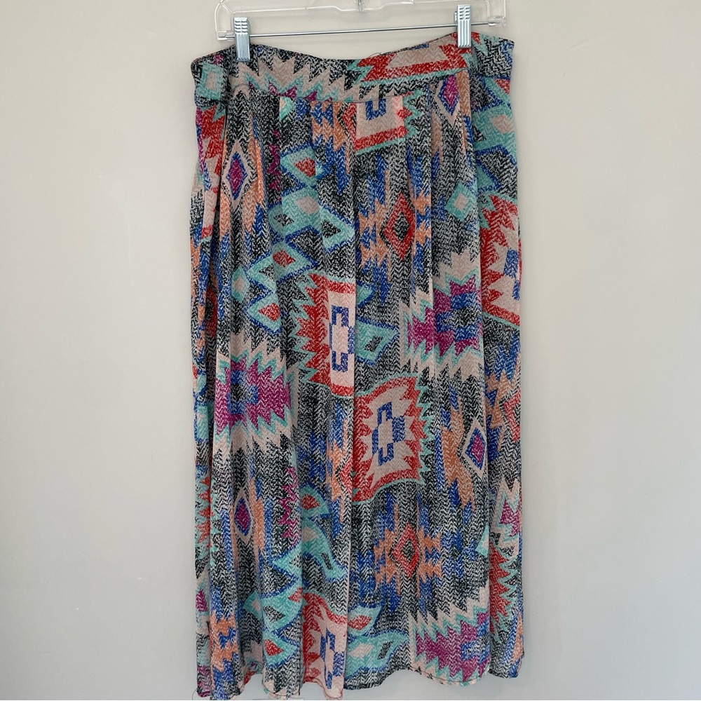 Skies Are Blue Womens Skirt Large Pleated Multicolor Midi Preppy Capsule Modern